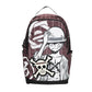 Backpack with anime character and skull design on a white background