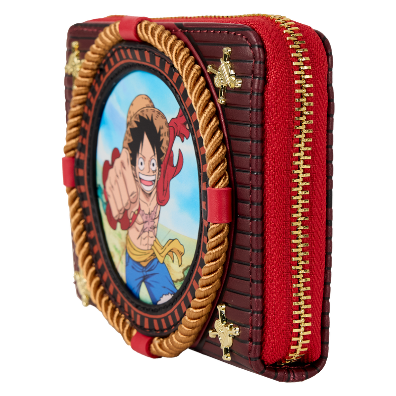 One Piece-themed wallet with Luffy character design and secure zipper closure


