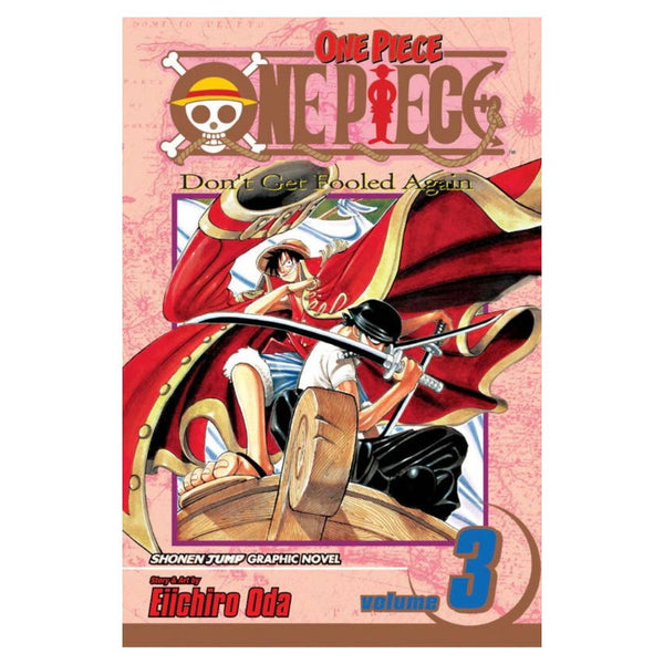 Cover of 'One Piece' Volume 3 with characters and logo on a pink background