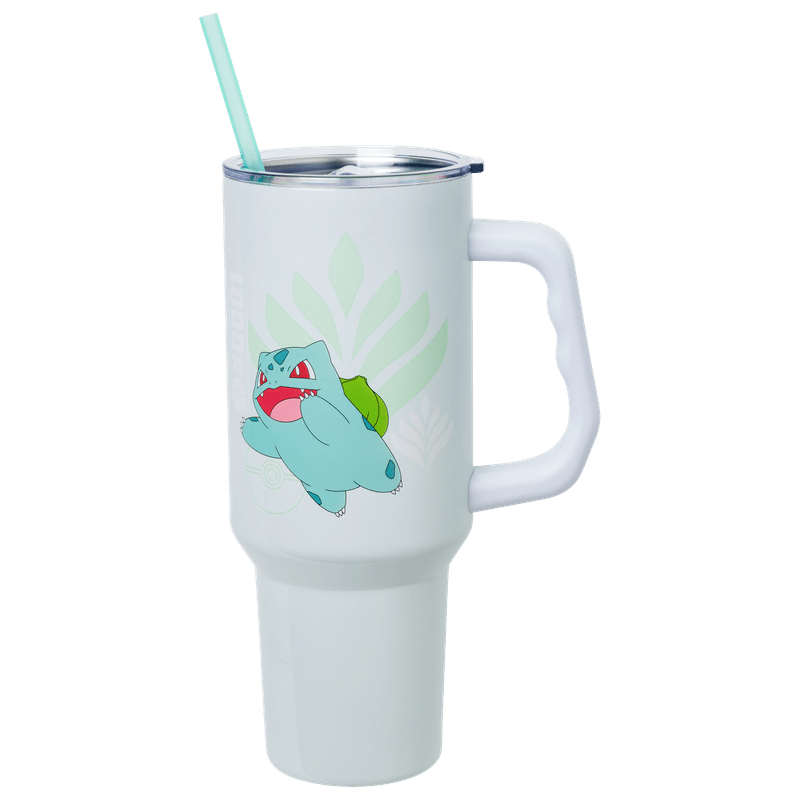 White tumbler with a cartoon character on a white background