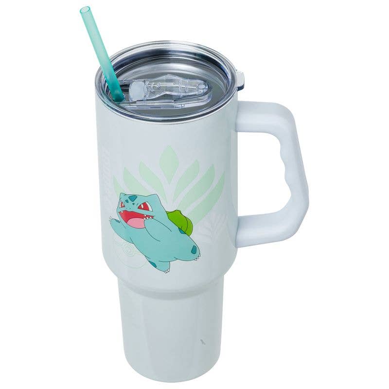 White tumbler with a cartoon frog design on a white background
