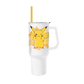 White tumbler with a cartoon character design on a white background