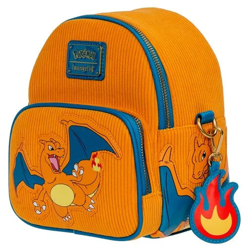 Pokémon Charizard plush-textured corduroy mini bag with detachable straps