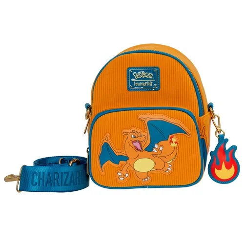 Pokémon Charizard corduroy convertible mini backpack with orange wings and tail accents
