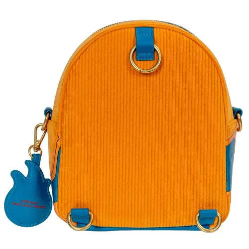 Charizard Pokémon mini backpack in corduroy with top handle and flame details
