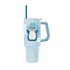 Light blue tumbler with a cartoon penguin design on a white background