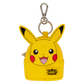 Yellow Pikachu keychain with a small backpack on a white background