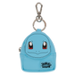 Blue keychain with a cartoon character face on a white background