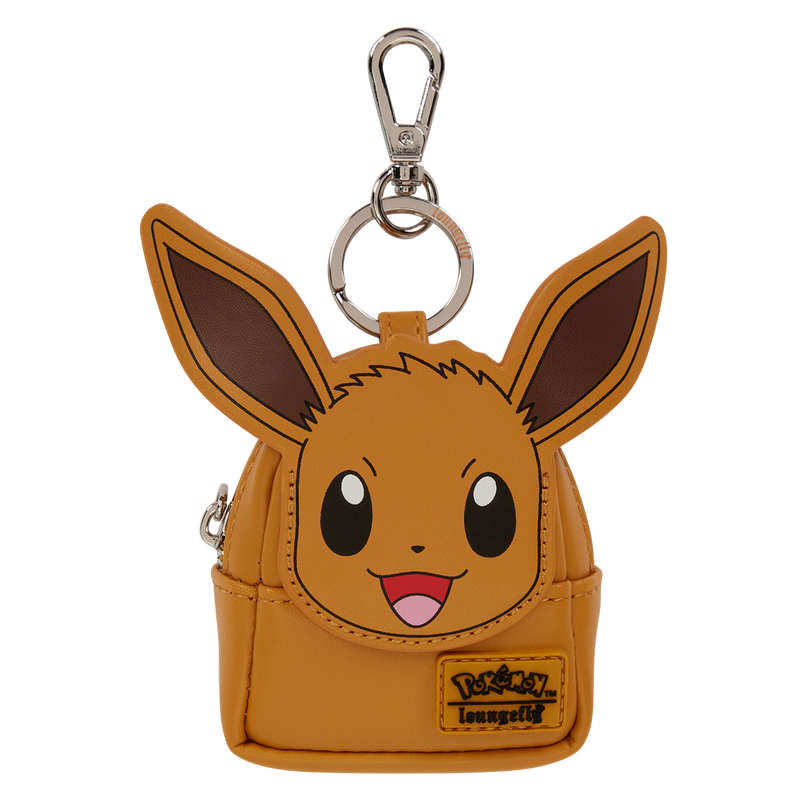 Eevee-shaped keychain pouch with a clip on a white background
