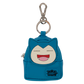 Blue character-shaped keychain with a visible brand logo on a white background