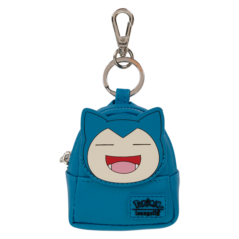 Blue character-shaped keychain with a visible brand logo on a white background