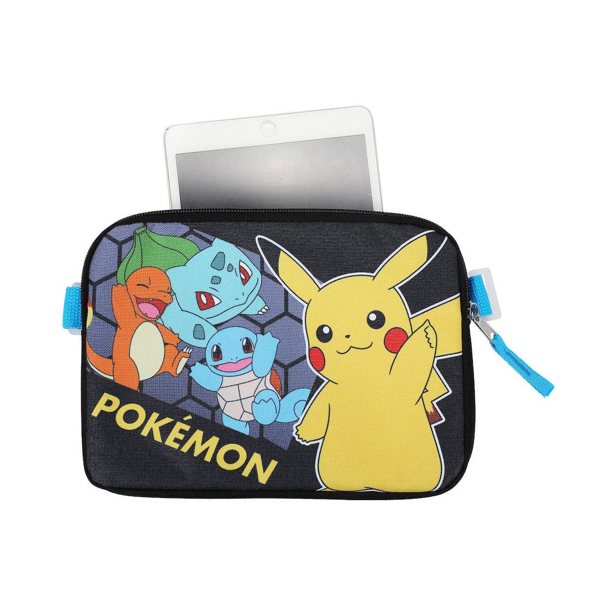 Pokémon-themed laptop sleeve with Pikachu and other characters on a white background