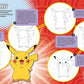 Step-by-step guide to drawing Pikachu with instructional text on a colorful background