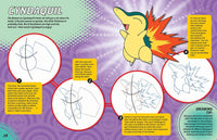 Pokemon Cyndaquil drawing guide on a purple background