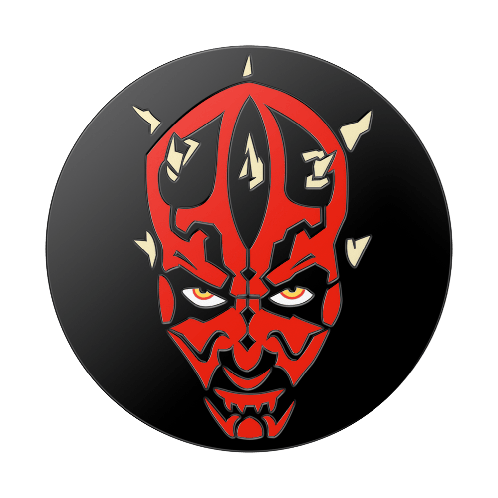 Circular design with a red and black face on a black background