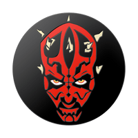 Circular design with a red and black face on a black background