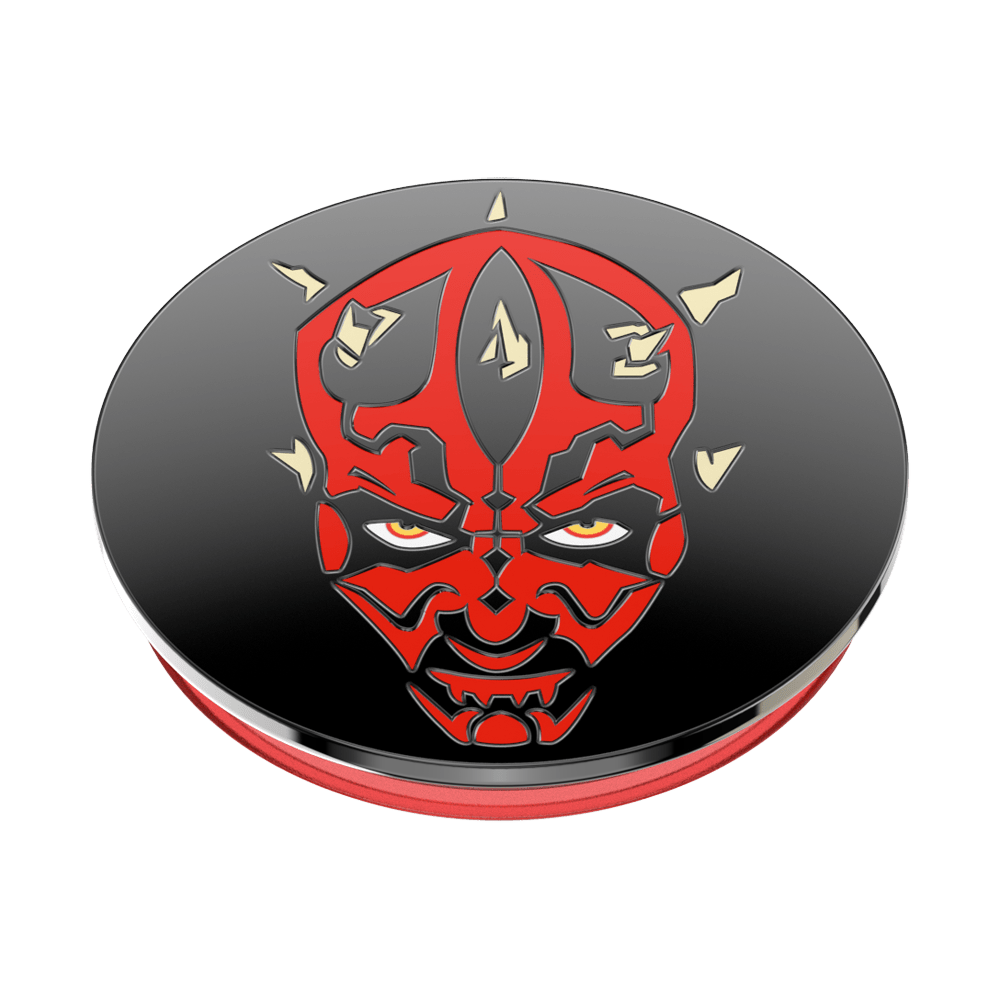 Round product with red and black design on a white background