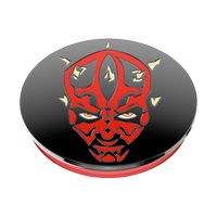 Round product with red and black design on a white background