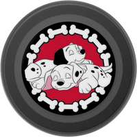 Black pop socket with cartoon dogs and bones design on a white background