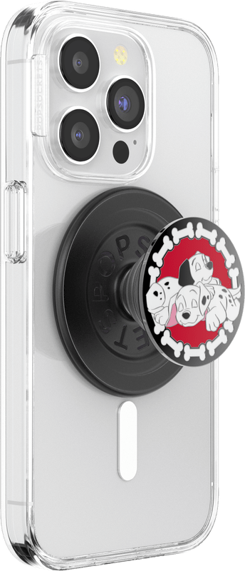 Phone case with PopSockets grip featuring cartoon characters on a clear background