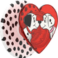 Heart-shaped container with cartoon characters on a white background