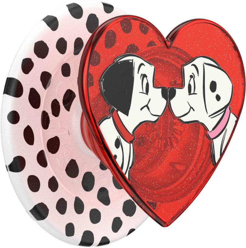 Heart-shaped container with cartoon characters on a white background