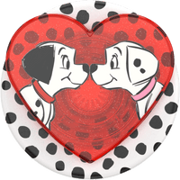 Heart-shaped compact mirror with cartoon dogs and polka dot design