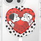 Phone case with cartoon characters in a heart design on a clear background