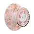 A round decorative accessory with a pink floral pattern on one side and a circular face featuring Marie the white cat character surrounded by faux pearls and a rose-gold border on the other. A white mounting stem is visible in the center.