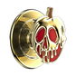 A gold metallic pop socket featuring a skull-shaped accent with red enamel details, shown on a plain white background.