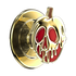 A gold metallic pop socket featuring a skull-shaped accent with red enamel details, shown on a plain white background.