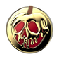 A circular gold-toned pumpkin-shaped pendant or charm featuring a skull design with red enamel fill, shown on a plain white background.