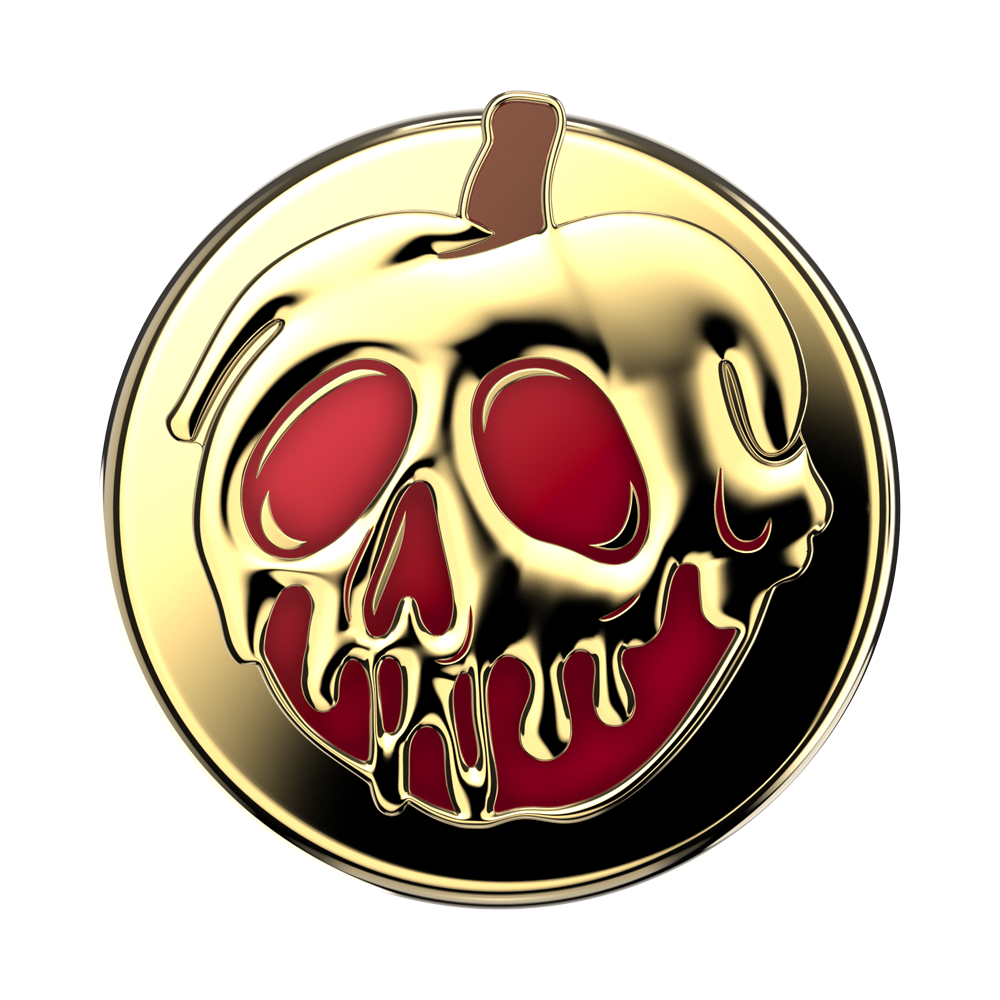 A circular gold-toned pumpkin-shaped pendant or charm featuring a skull design with red enamel fill, shown on a plain white background.