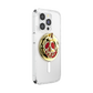 Phone case with a gold and red skull design on a white background
