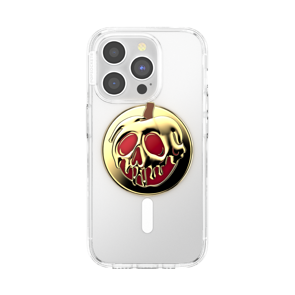 Phone case with a gold skull design on a white background
