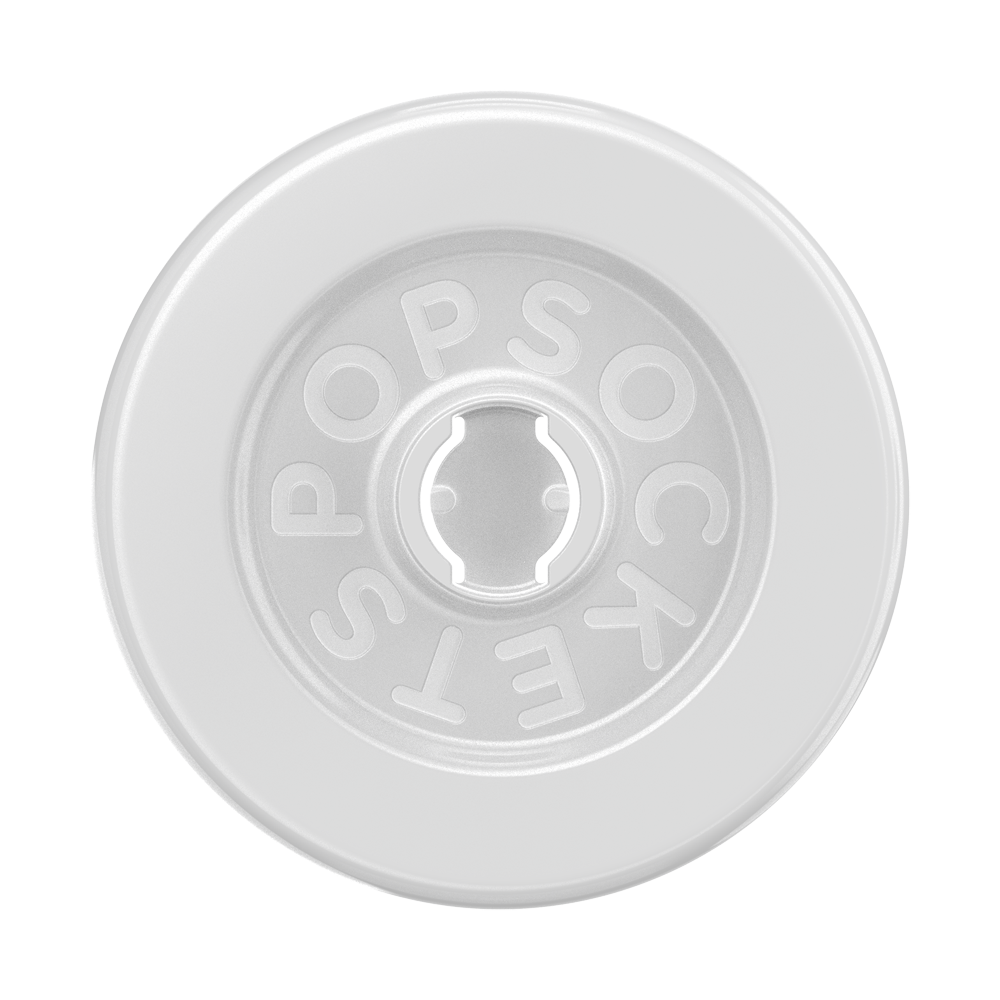 A white plastic replacement cap for a PopSocket drink straw, featuring a central cutout and embossed brand lettering.