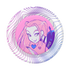 A round pin-back button badge featuring a pink and purple illustration of a cartoon girl with cat ears, surrounded by a wavy purple and blue outer ring on a white background.