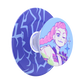 A circular pop socket featuring a stylized illustration of a pink-haired character on the front and a blue and purple abstract pattern on the back, shown against a plain white background.