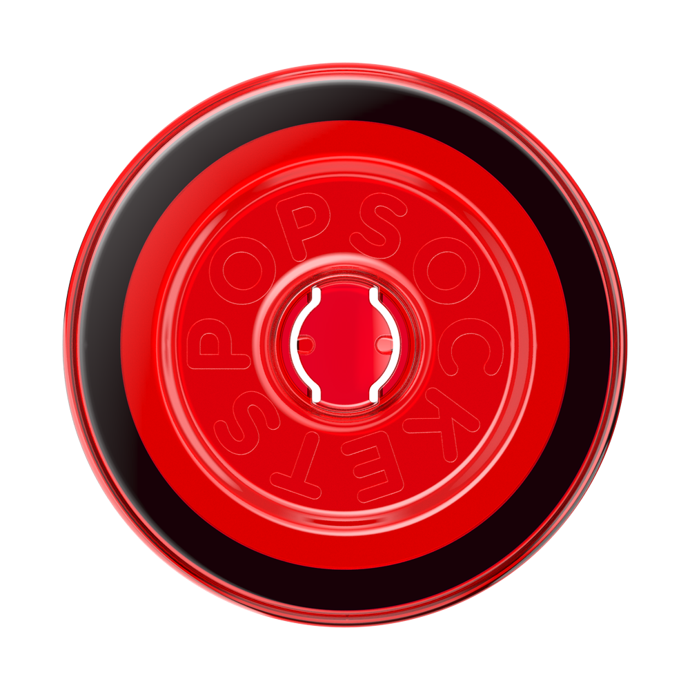 A circular red and black Pop Sockets bottle opener on a solid white background.