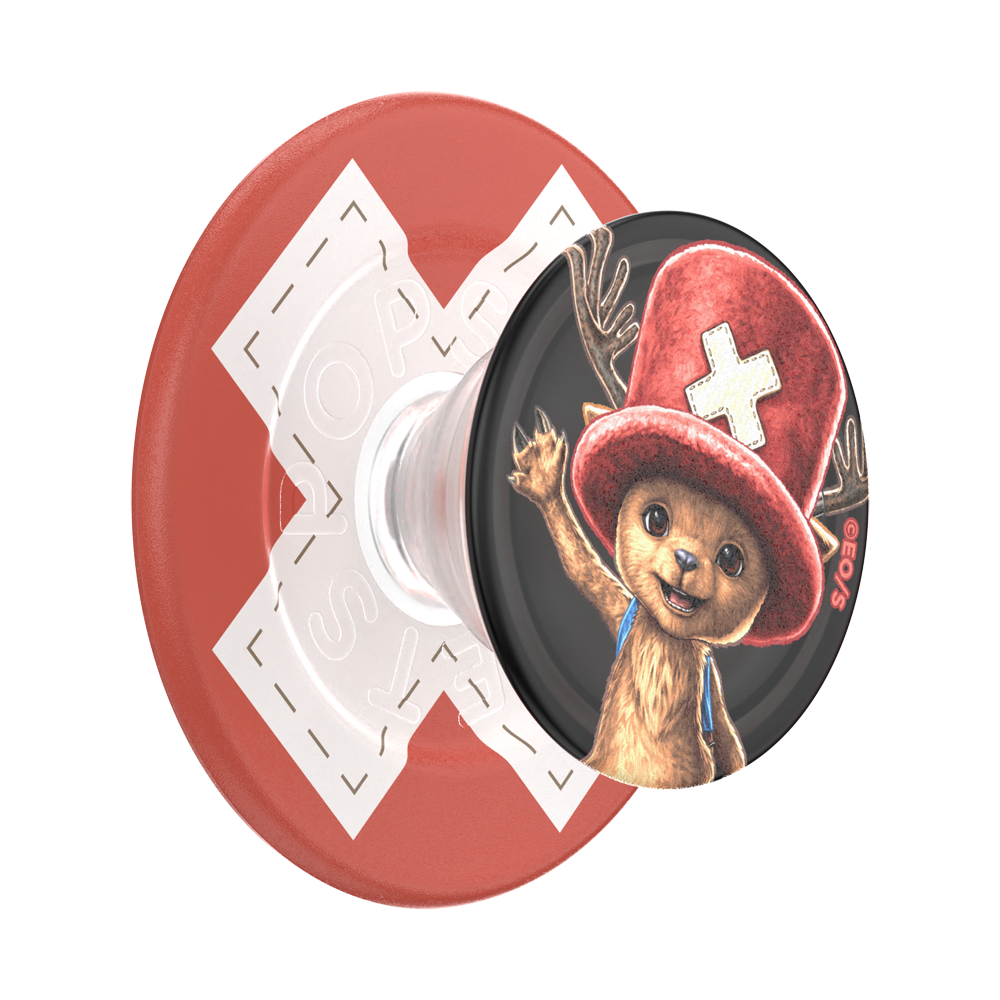 A red and white PopSockets grip stand featuring a cartoon character wearing a red hat with a white cross, shown on a plain white background.