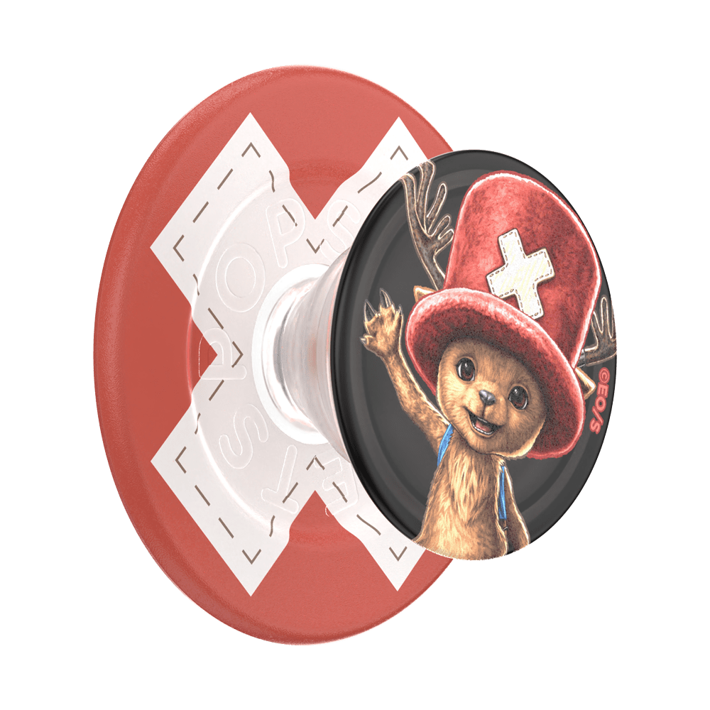 A red and white PopSockets grip stand featuring a cartoon character wearing a red hat with a white cross, shown on a plain white background.