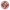 Round red object with a bear wearing a red hat and blue scarf on a white background
