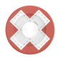A top-down view of a translucent red circular lid with a white translucent X-shaped overlay and a clear center, on a white background.