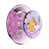 A pink and silver PopSock phone grip with a circular clear cover featuring an illustration of Pikachu and Eevee under pink cherry blossoms.