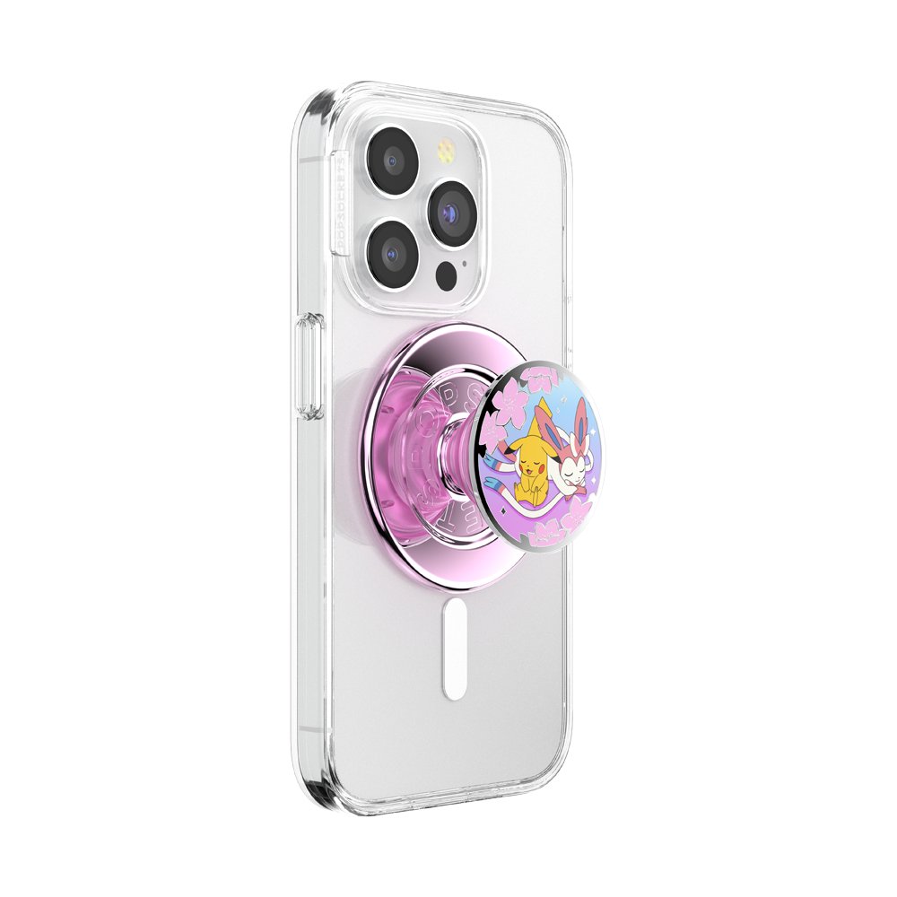 Phone case with a popsocket featuring a cartoon character on a white background