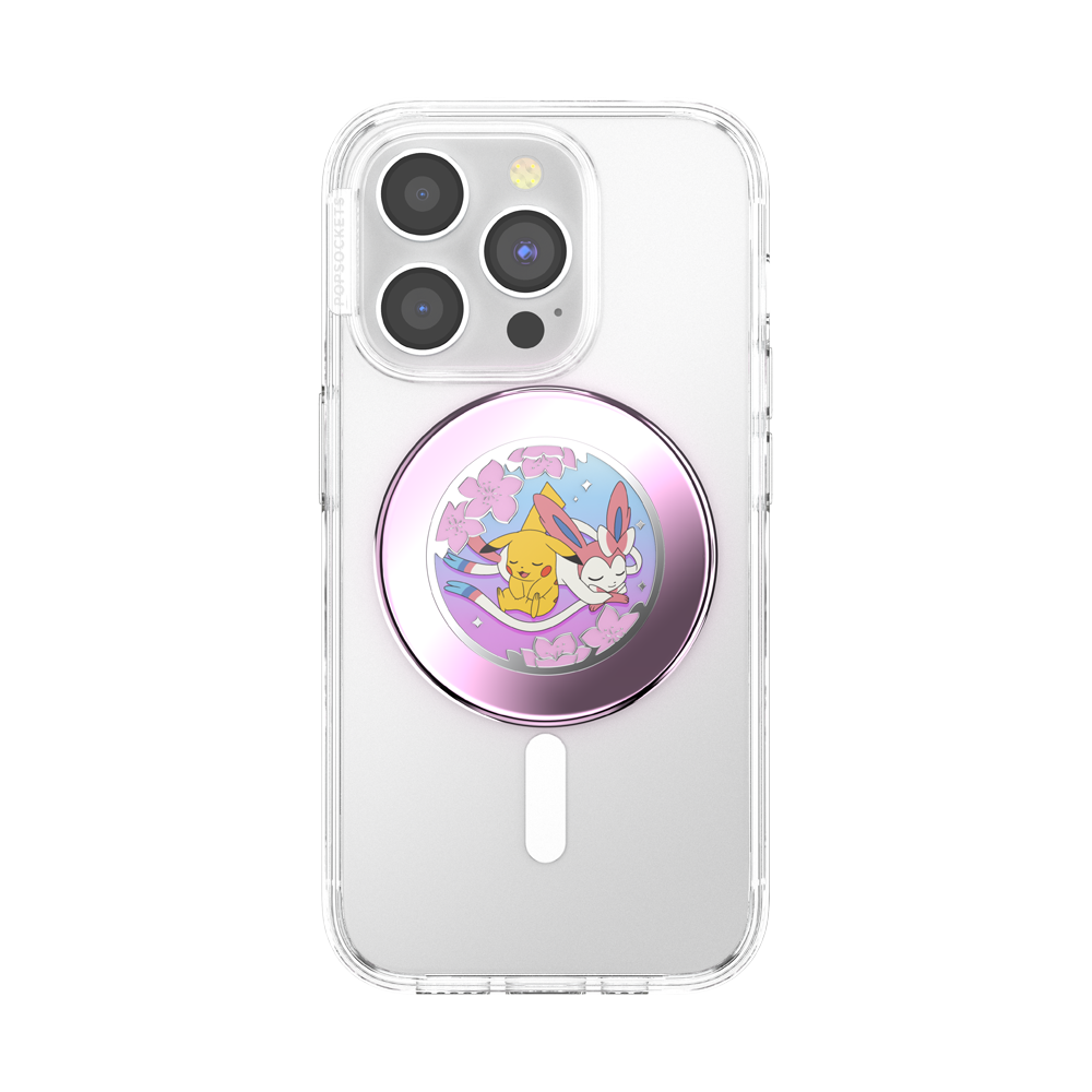 Phone case with a PopSockets grip featuring cartoon characters on a white background