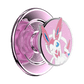 Pink phone ring holder with a cartoon character on a white background