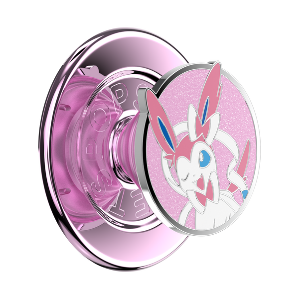 Pink phone ring holder with a cartoon character on a white background