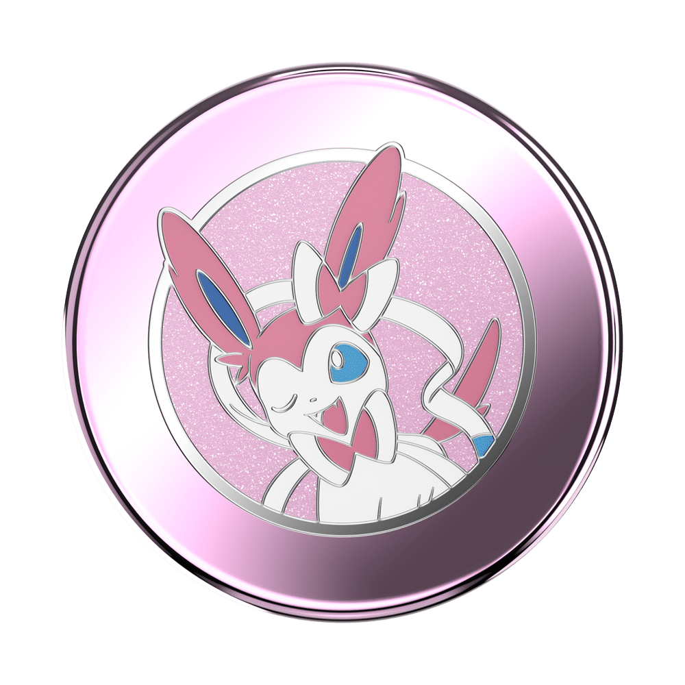 Circular compact popsocket with a cartoon character on a pink background