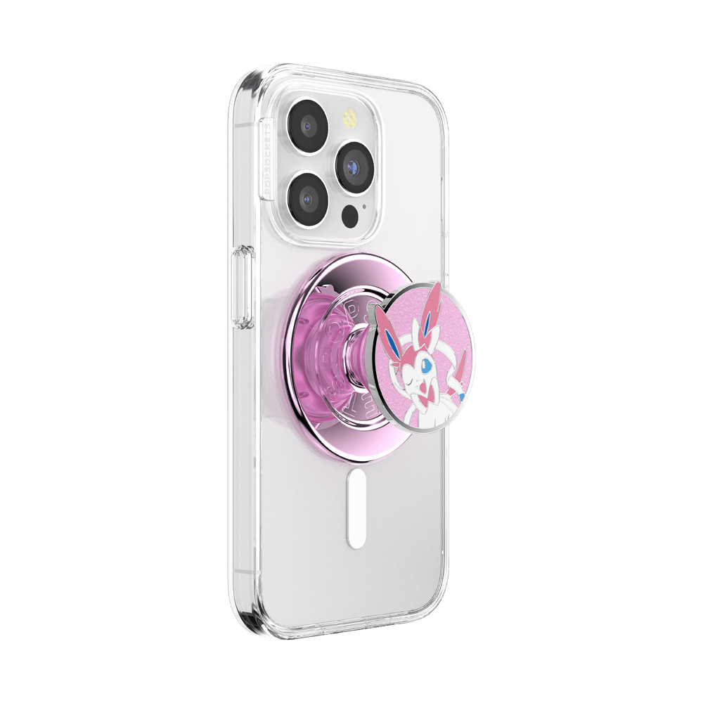 Phone case with a pink ring holder featuring a bunny design on a white background